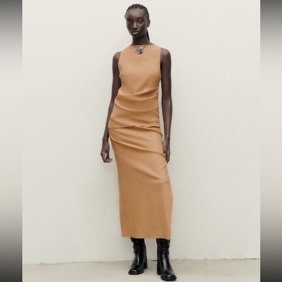 Zara stretching ruched caramel COORD SET skirt and top , 2 pieces - Picture 14 of 16